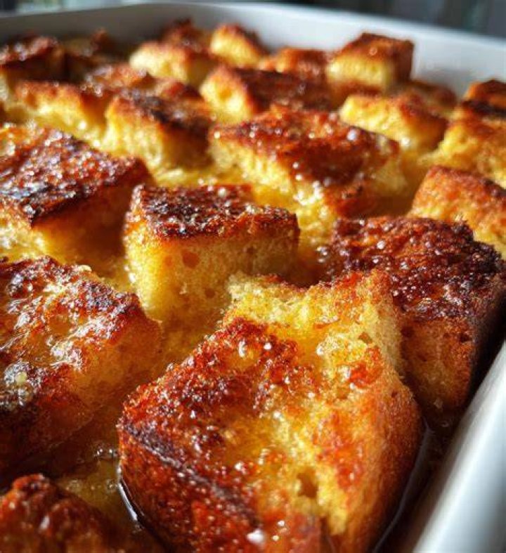 Baked french toast in a casserole dish.