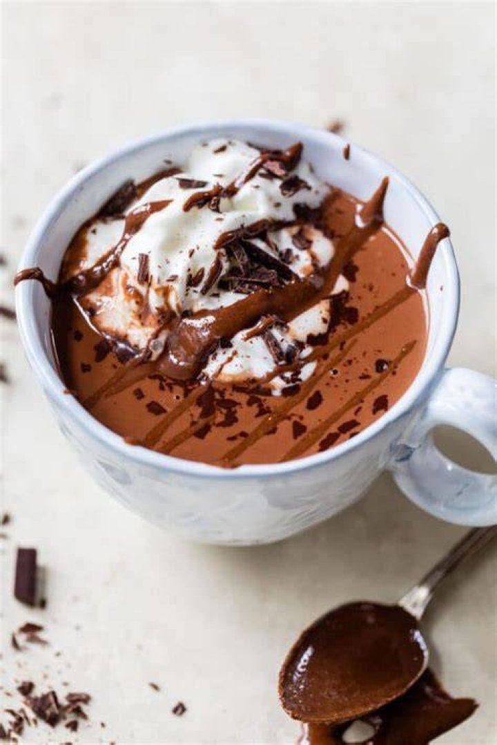Mug of nutella hot chocolate topped with whipped cream.